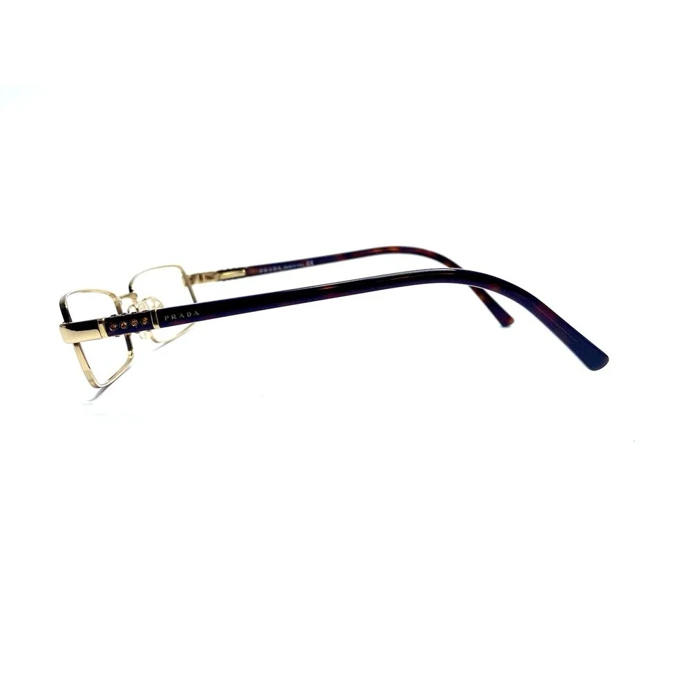 New Prada Gold Brown Rectangular Eyeglasses Italy VPR64G 5AK-1O1 51 17 135